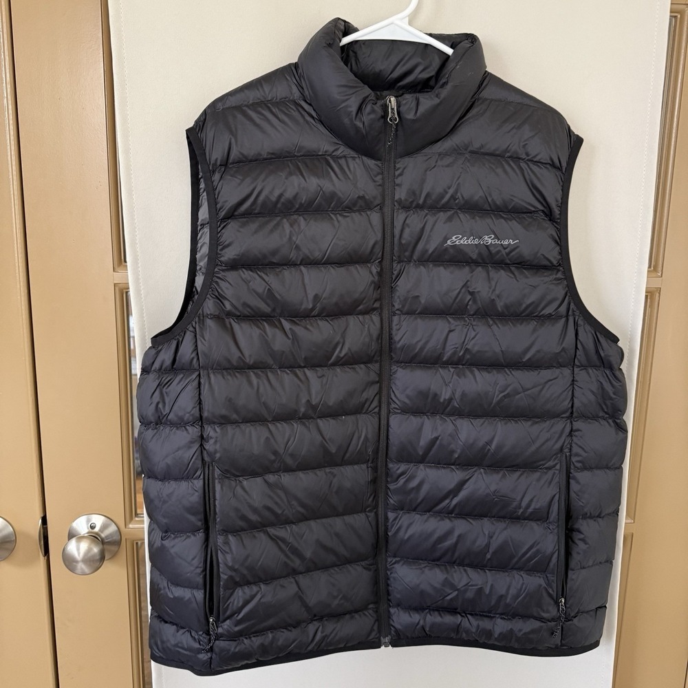 Eddie Bauer Men's XL Black EB650 Down Quilted‎ Full Zip Up Vest